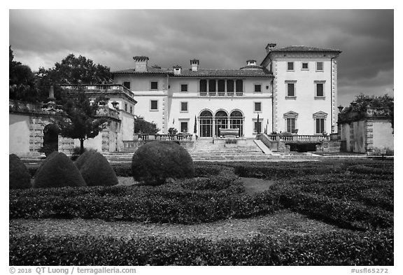 Vizcaya Museum and Gardens, Coconut Grove, Miami. Florida, USA (black and white)