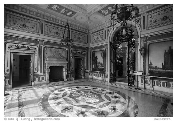 Lobby, Vizcaya Museum, Coconut Grove, Miami. Florida, USA (black and white)
