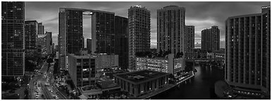 Brickell dowtown skyline at sunset, Miami. Florida, USA (Panoramic black and white)