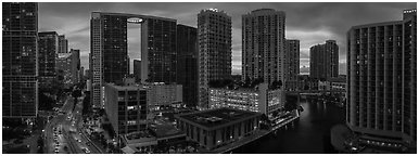 Brickell dowtown skyline at sunset, Miami. Florida, USA (Panoramic black and white)