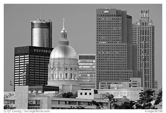 Georgia Capitol and high rise buildings, dusk. Atlanta, Georgia, USA (black and white)