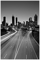 Highway and skyline, dusk. Atlanta, Georgia, USA (black and white)