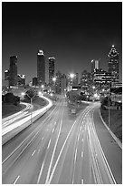 Highway and Atlanta skyline at night. Atlanta, Georgia, USA ( black and white)