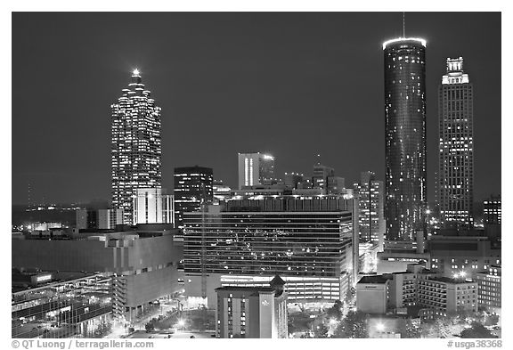 Downtown High-rise buildings at night. Atlanta, Georgia, USA (black and white)