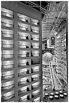 Hotel room balconies inside CNN Center. Atlanta, Georgia, USA (black and white)