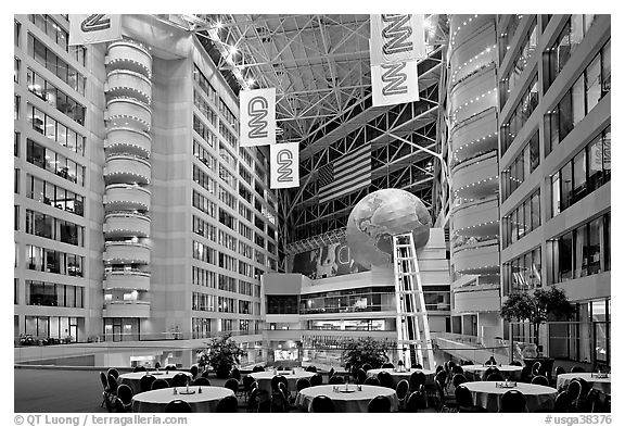 Atrium inside CNN Center. Atlanta, Georgia, USA (black and white)