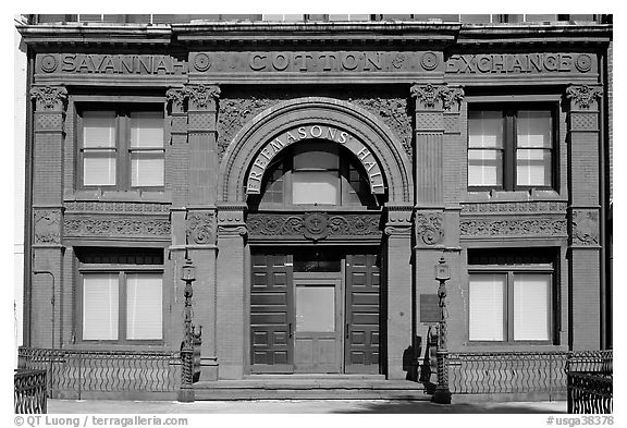 Facade detail of Savannah Cotton Exchange. Savannah, Georgia, USA (black and white)