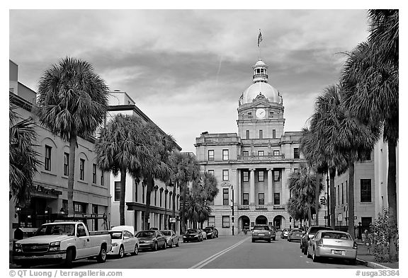 Street and Savannah City Hall. Savannah, Georgia, USA