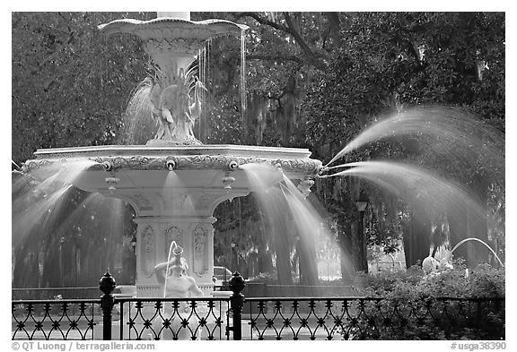 Detail of 1858 fountain in Forsyth Park. Savannah, Georgia, USA (black and white)