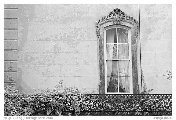 Window and wall, historical district. Savannah, Georgia, USA (black and white)