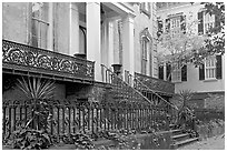 Yard and historic house. Savannah, Georgia, USA ( black and white)