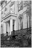 Mansion facade, historical district. Savannah, Georgia, USA (black and white)