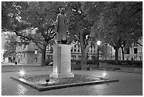 Square with statue of John Wesley at dusk. Savannah, Georgia, USA ( black and white)