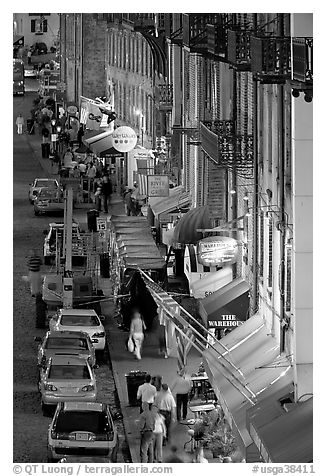 Waterfront street at dusk from above. Savannah, Georgia, USA (black and white)