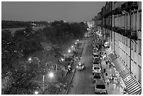 Riverside street at dusk from above. Savannah, Georgia, USA (black and white)