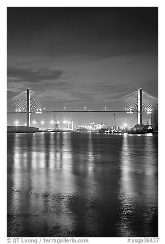 Savannah Bridge and lights at dusk. Savannah, Georgia, USA (black and white)