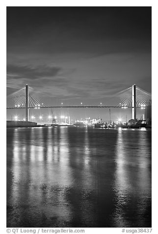 Savannah Bridge and lights at dusk. Savannah, Georgia, USA