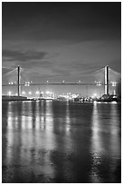Savannah Bridge and lights at dusk. Savannah, Georgia, USA (black and white)