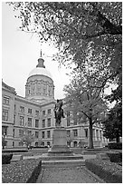 Statue and Georgia Capitol in fall. Atlanta, Georgia, USA (black and white)