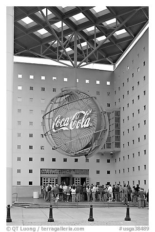 Line at World of Coca-Cola (R) entrance. Atlanta, Georgia, USA (black and white)