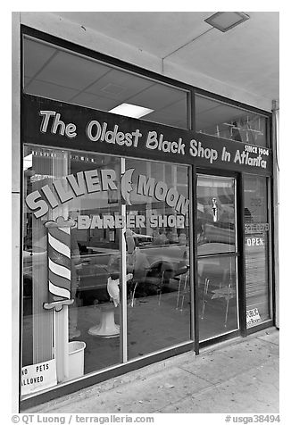 Silver Moon barber shop, oldest black shop in Atlanta. Atlanta, Georgia, USA (black and white)