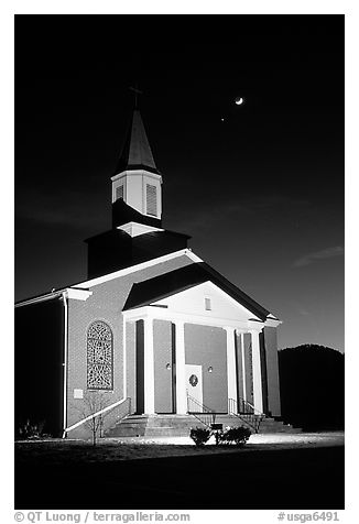 Church and moonrise. Georgia, USA (black and white)
