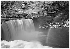 Double rainbow over Cumberland Falls in winter. USA ( black and white)