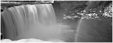 Waterfall and rainbow in winter. Kentucky, USA (Panoramic black and white)