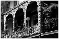 Wrought-iron laced balconies, French Quarter. New Orleans, Louisiana, USA (black and white)