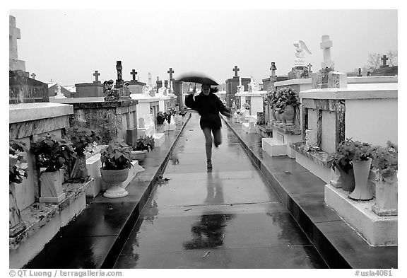 Rain in Saint Louis cemetery. New Orleans, Louisiana, USA (black and white)