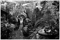 An inside courtyard in the French Quarter. New Orleans, Louisiana, USA (black and white)