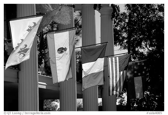 Facade with the four historic flags which have been flown over Louisiana. Louisiana, USA