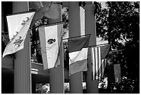 Facade with the four historic flags which have been flown over Louisiana. Louisiana, USA (black and white)