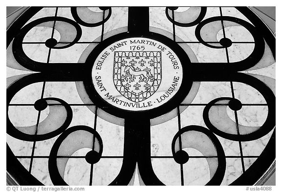 On the floor of the church Saint-Martin-de-Tours, Saint Martinville. Louisiana, USA (black and white)