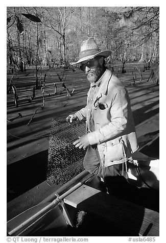 Bayou guide of French descent, Lake Martin. Louisiana, USA (black and white)