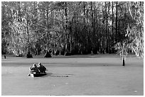 Boat on the swamp, Lake Martin. Louisiana, USA ( black and white)