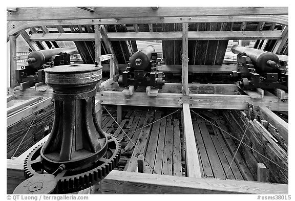 Inside the union gunboat Cairo, Vicksburg National Military Park. Vicksburg, Mississippi, USA (black and white)