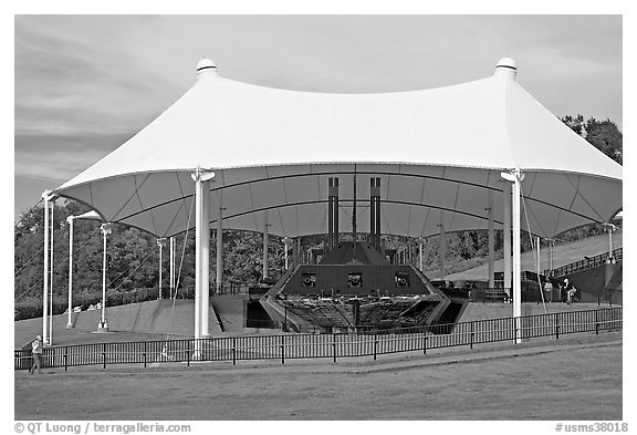 USS Cairo, a ironclad union gunboat sunk by a mine, Vicksburg National Military Park. Vicksburg, Mississippi, USA (black and white)