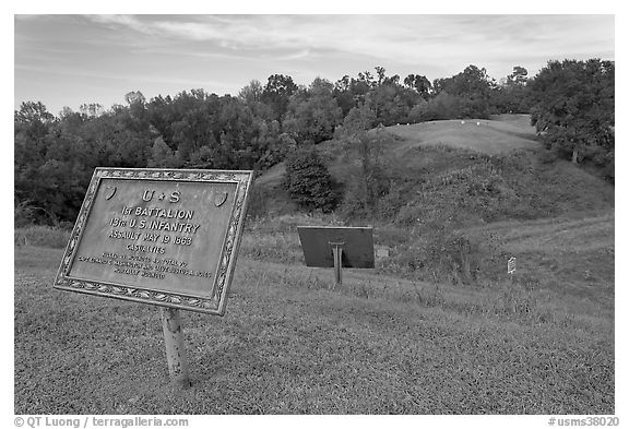 Union position markers on battlefield, Vicksburg National Military Park. Vicksburg, Mississippi, USA (black and white)