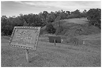 Union position markers on battlefield, Vicksburg National Military Park. Vicksburg, Mississippi, USA ( black and white)