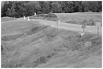 Blue (union) lines markers during civil war pivotal battle, Vicksburg National Military Park. Vicksburg, Mississippi, USA (black and white)