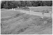 Blue (union) lines markers during civil war pivotal battle, Vicksburg National Military Park. Vicksburg, Mississippi, USA (black and white)