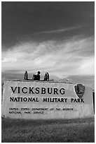 Entrance sign, Vicksburg National Military Park. Vicksburg, Mississippi, USA ( black and white)