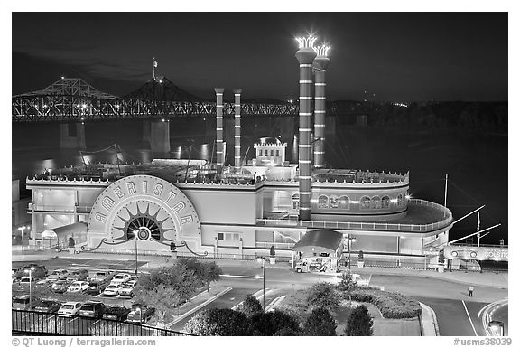 Ameristar casino by night. Vicksburg, Mississippi, USA (black and white)