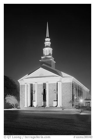 First Baptist Church in Federal style, by night. Natchez, Mississippi, USA (black and white)