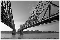 Bridges spanning the Mississippi River. Natchez, Mississippi, USA ( black and white)