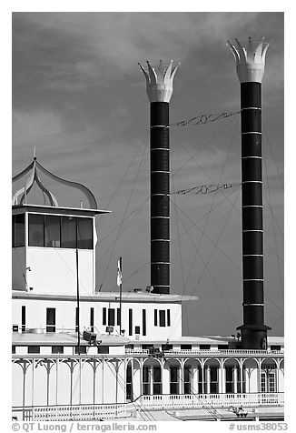 Smokestacks of the Isle of Capri Riverboat. Natchez, Mississippi, USA