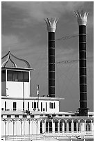 Smokestacks of the Isle of Capri Riverboat. Natchez, Mississippi, USA ( black and white)