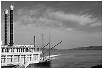 Riverboat and Mississippi River. Natchez, Mississippi, USA (black and white)