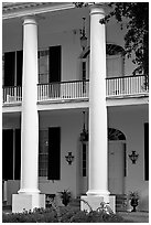 Columns on facade of Rosalie. Natchez, Mississippi, USA (black and white)